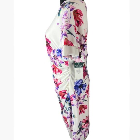Lauren Ralph Lauren Floral Ruffle Sleeve Shift Dress Short Sleeve Size 14P NWT - Picture 3 of 12